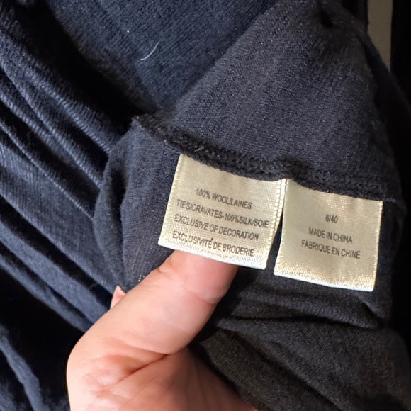 Vera Wang navy blue Long Sleeve Dress with Colorful Floral Detail wool/silk 6 - Picture 4 of 4